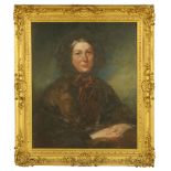 R Buckner, 19th century, oil painting, portrait of a seated lady wearing a brown shawl,