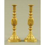 A pair of Edwardian brass "The diamond Prince" candlesticks. Height 30 cm.