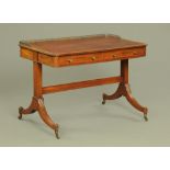 A Regency mahogany library table, freestanding with three quarter gallery,