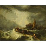 A 19th century oil painting on canvas, of a shipwreck, 50 cm x 64 cm, framed, relined.