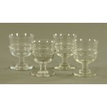 A set of four 19th century hand blown glass goblets. Height 12.5 cm, diameter 9.5 cm.