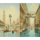 U Ongania, a pair of watercolours Venetian canal scene and companion, each 29 cm x 17 cm, framed,