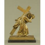 A 19th century French bronze figure Jesus with Cross.