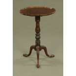 A Chippendale style mahogany snap top wine table,