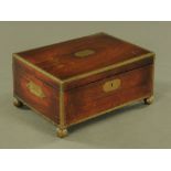 A 19th century rosewood brass bound sewing casket,