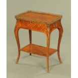 A continental parquetry serpentine fronted side table, with slide. Width 57 cm.