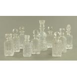 A Scottish thistle form cut glass decanter with stopper, together with nine other decanters various.
