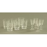 A set of six cut glass tumblers and four sherry glasses. Tallest 12 cm.