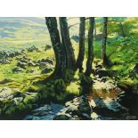 Patrick Cremer, acrylic on canvas, stream in landscape with trees, 30 cm x 41 cm, signed. ARR.