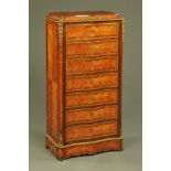 A Continental serpentine fronted secretaire chest of drawers,
