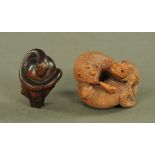 Two 19th century Japanese carved wooden Netsuke,