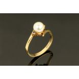 A 9 ct gold seed pearl ring, Size L.