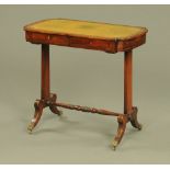 A Regency brass strung writing table, of small form with green leather writing surface,