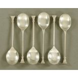 A set of six Birmingham silver seal top coffee spoons, 1939, maker William Suckling, 69 grams.