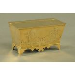 A Victorian handmade brass lined tea caddy, chinoiserie patterned dated 1871.