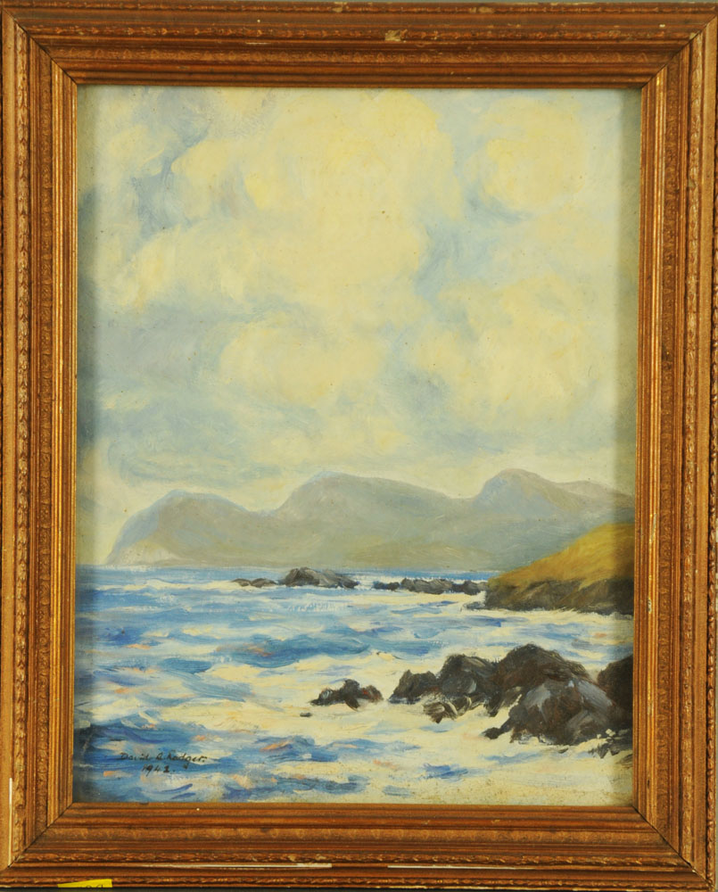 David R Rodger, oil painting on board of a coastal scene, 35 cm x 27 cm, signed and dated 1942. - Image 2 of 3