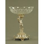 A WMF silver plated centrepiece, in the form of a cherub holding aloft a cut glass bowl.