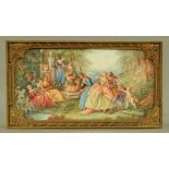 After Boucher a painting, probably on card of a courting scene, in landscape,