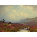 Edward Horace Thompson (1879-1949), a watercolour of a moorland scene with stream and sheep,