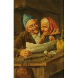 Giovanni (20th century Italian School), oil on board elderly couple reading.