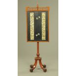 An Edwardian mahogany framed pole screen, with silkwork Chinese panel,