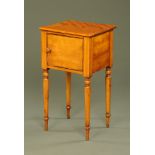 A Victorian satin walnut bedside cabinet,