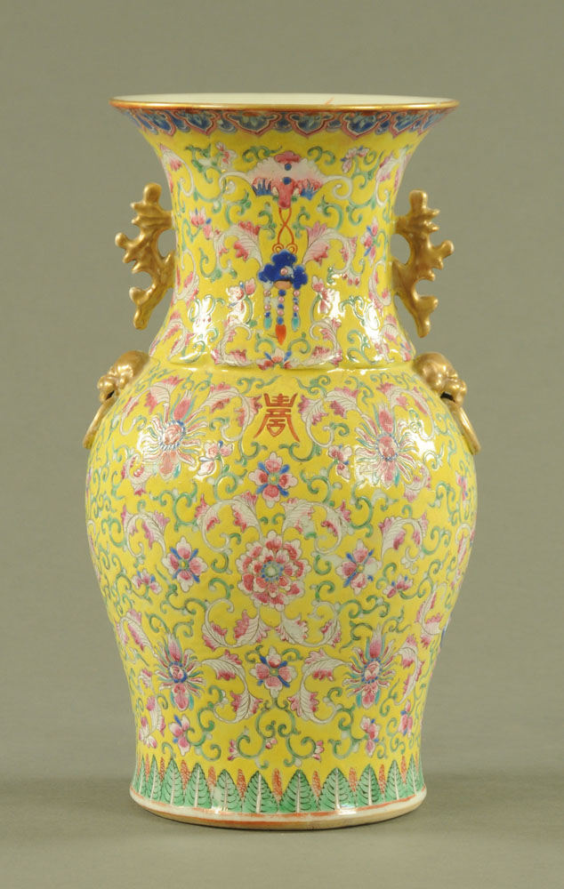 A 19th century Cantonese yellow ground vase,