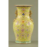 A 19th century Cantonese yellow ground vase,