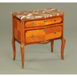 A continental marble topped two drawer chest,