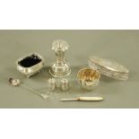 A collection of miscellaneous silver condiments, including French pepper grinder,