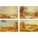 M Johnson, four early Victorian watercolours, various scenes including classical ruins,