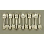 A set of twelve London silver dessert spoons, London 1836 maker probably Mary Chawner, 258 grams.