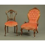 A Victorian walnut ladies chair,