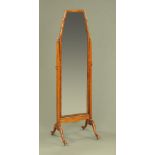 A walnut framed cheval mirror,