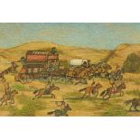 Wawro, a drawing "Stagecoach Ambush", 38 cm x 56 cm, mounted, signed.