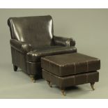 A modern Littlewoods brown leather club armchair of Edwardian design, 90 cm wide x 78 cm deep,