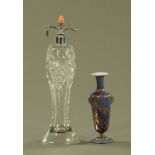 An Art Deco glass scent spray, together with a gold splash vase. Tallest 26.5 cm.