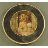 A Victorian black slate pub tabletop, with oil painting after Landseer "Dignity and Impudence",