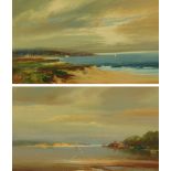 John Shackland, a pair of watercolours "Swanage" and "Exmouth", each 26 cm x 43.5 cm.