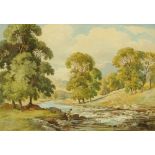 Percy Lancaster, watercolour "Summer Day on the Brathay", 34 cm x 49 cm, framed.