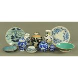 A collection of Chinese and other wares, comprising three blue and white ginger jars,