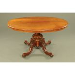 A Victorian walnut oval loo table,