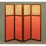 An Edwardian mahogany four fold screen, with tapestry panels to the upper section.