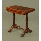 A 19th century Gillows style rosewood turnover top games table, with green baize lined interior,
