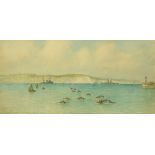 W B Severn, a watercolour "Naval Boats Racing at Weymouth", 16.5 cm x 34.