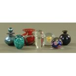 Seven pieces of Art glass, including Mdina and a signed glass owl paperweight. Tallest 10.5 cm.