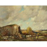 McMorley or M Morley, oil painting on canvas of a quarrying scene with heavy horses.