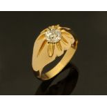 An 18 ct yellow gold gentleman's ring, set with a diamond weighing +/- 1.07 ct. Size S/T.