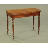A Regency mahogany crossbanded turnover top tea table,