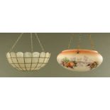 An Art Deco glass fruit and foliate decorated hanging light shade. diameter 35.5 cm and another.